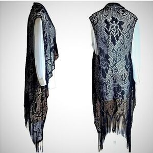 CREAM Black Crochet Fringed Coverup OS